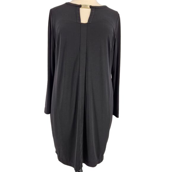 SALE Calvin Klein Jersey Shift Dress with Metal Logo Bar Cutout Neckline 18 - Picture 1 of 8